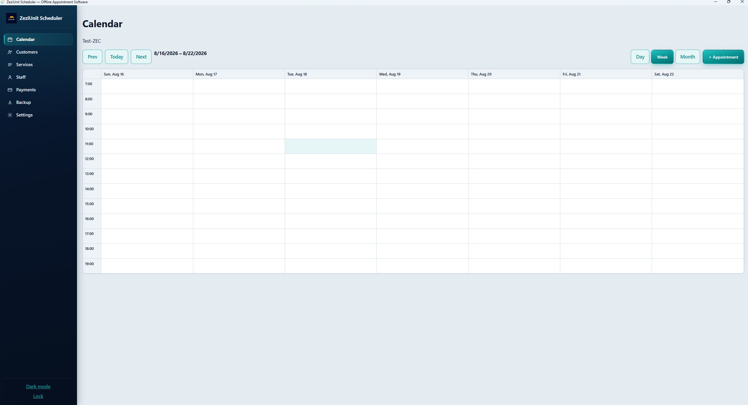 ZeziUnit Scheduler calendar on Windows
